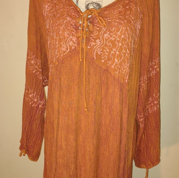 Chances R" dress, size 2X, burnt orange, rusty, embellished floral vine - Picture 2 of 12